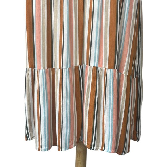Forever 21 Dress Size Small Orange Cream Tiered Striped Short Sleeves - Picture 4 of 7
